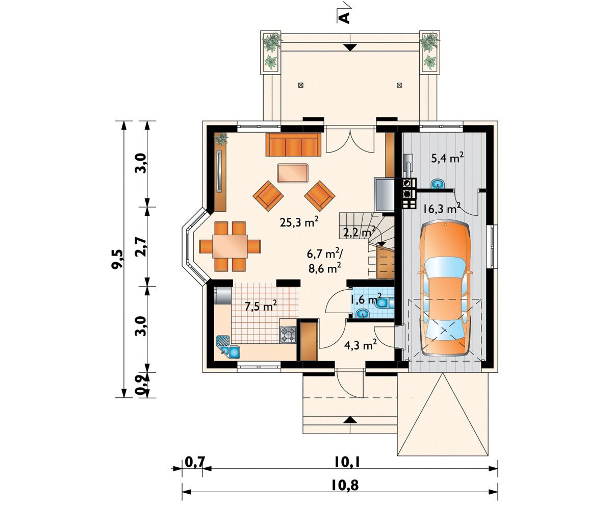 European 2-Story House Plan with 2 Balconies and 3 Bedrooms - 68567R - 3