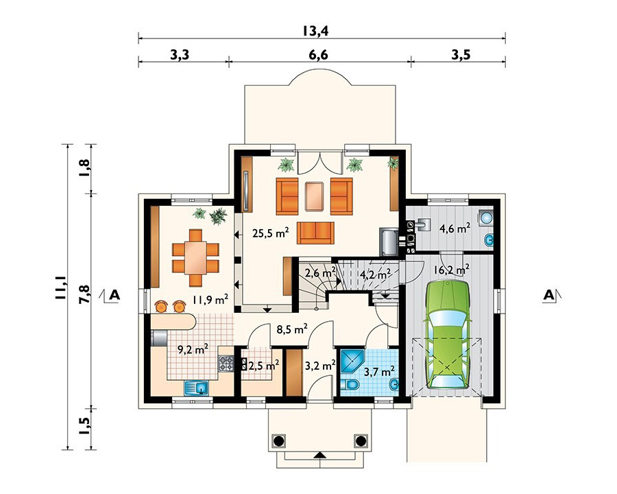 1800 Sq Ft House Plan with 1-Car Garage and Gambrel Roof - 77531R - 3