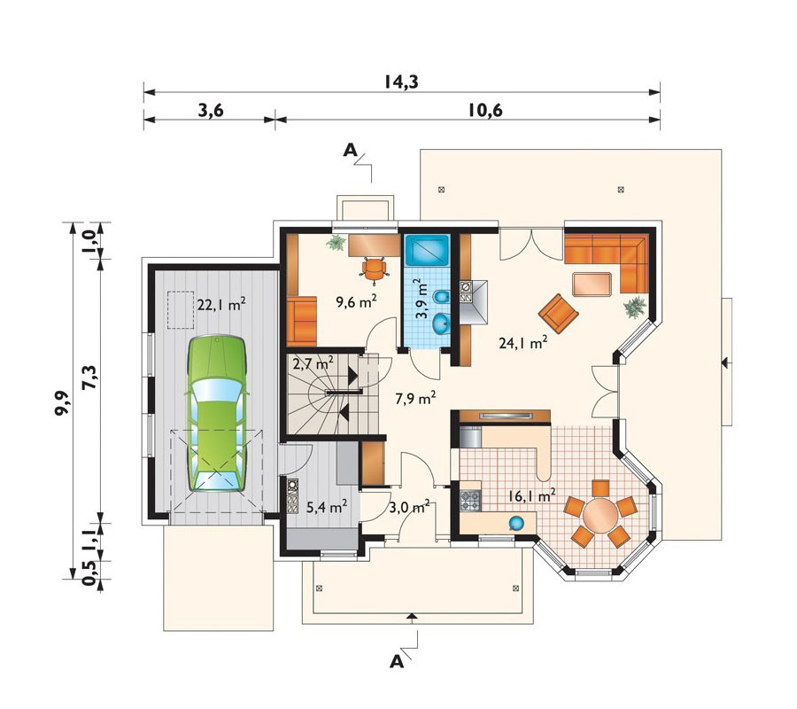 1800 Sq Ft House Plan with Basement and Main Level Home Office - 22978R - 3