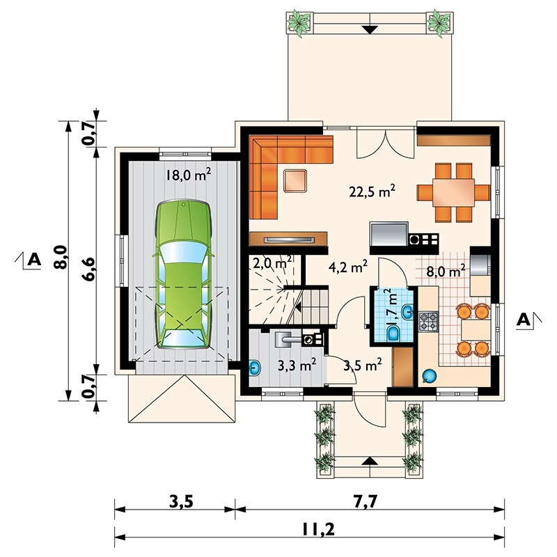 Small House Plan with 3 Bedrooms and Attached Garage - 76467R - 3