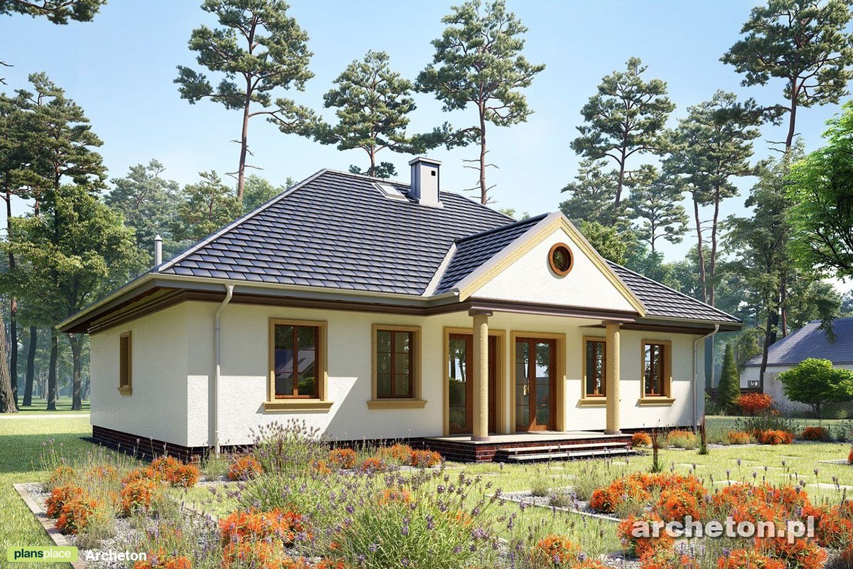 1300 Sq Ft Hipped Roof Cottage House Plan with Fireplace - 70213R - 2