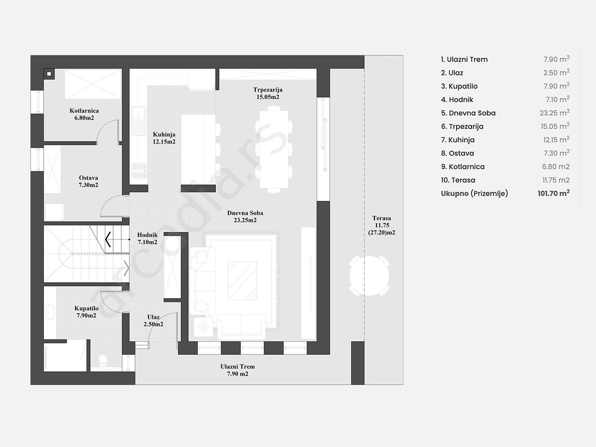 Two-Story Flat Roof House Plan with Stacked Porches - 99521R - 3