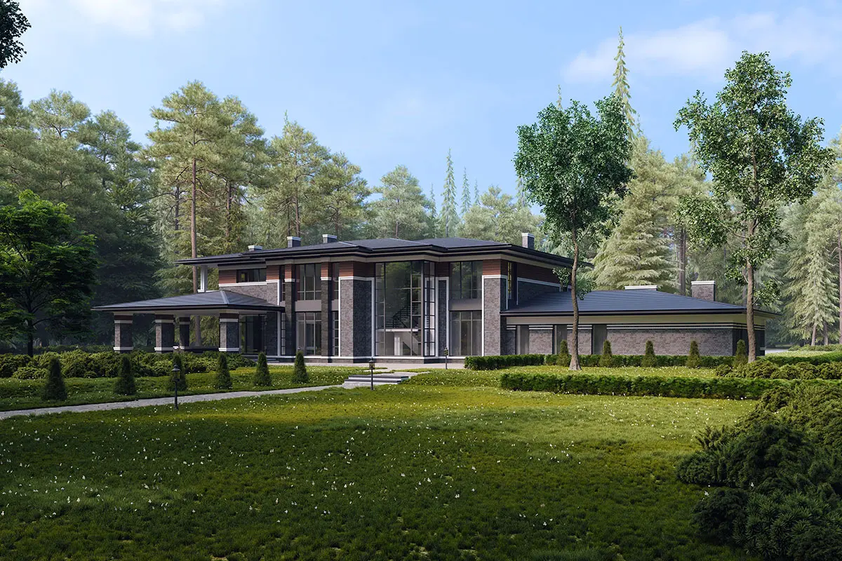 House Plan: 6373 ft², 2 Stories, 5 Beds, Home Office, 5 Baths, Open Floor Plan, 3-Car Garage