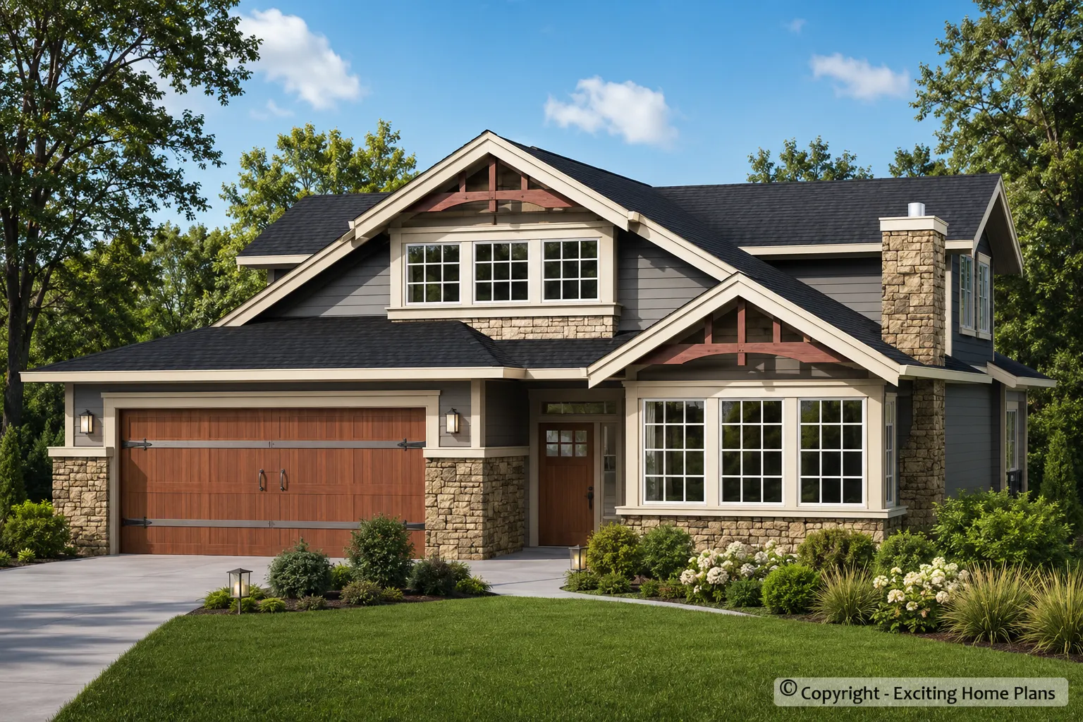 1.5-Story House Plan with Basement 2240 ft²: 3 Beds, 4 Baths, Open Floor Plan, 2-Car Garage