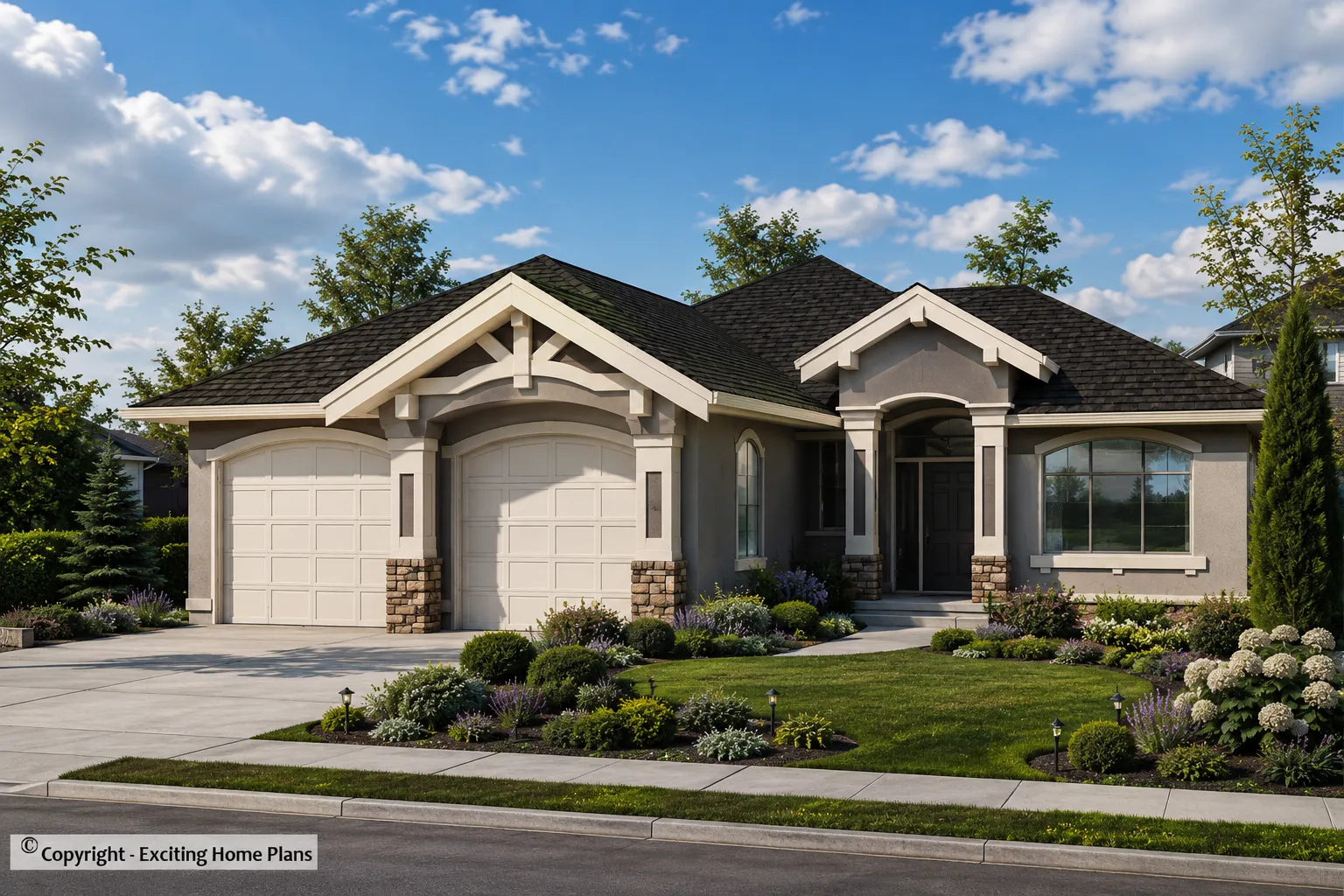 1-Story House Plan with Basement 1813 ft²: 4 Beds, Home Office, 4 Baths, Open Floor Plan, 2-Car Garage