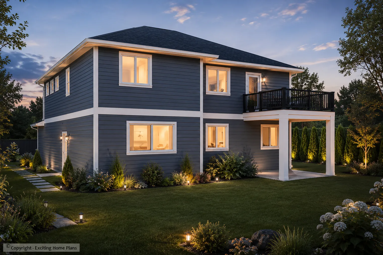 2-Story House Plan 2444 ft²: 5 Beds, Home Office, 3 Baths, Open Floor Plan, 2-Car Garage