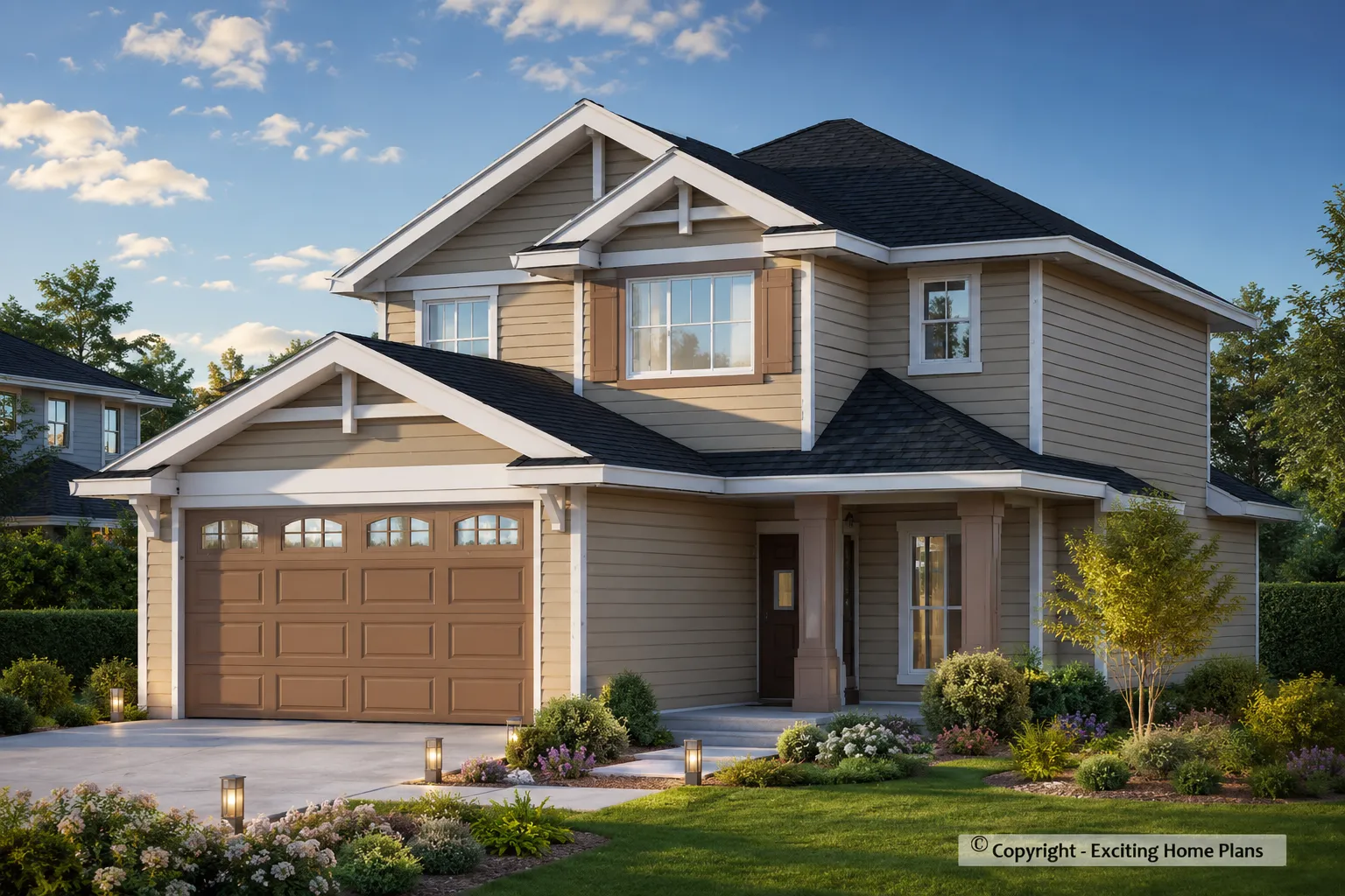 2-Story House Plan with Basement 1995 ft²: 3 Beds, Home Office, 3.5 Baths, Open Floor Plan, 2-Car Garage