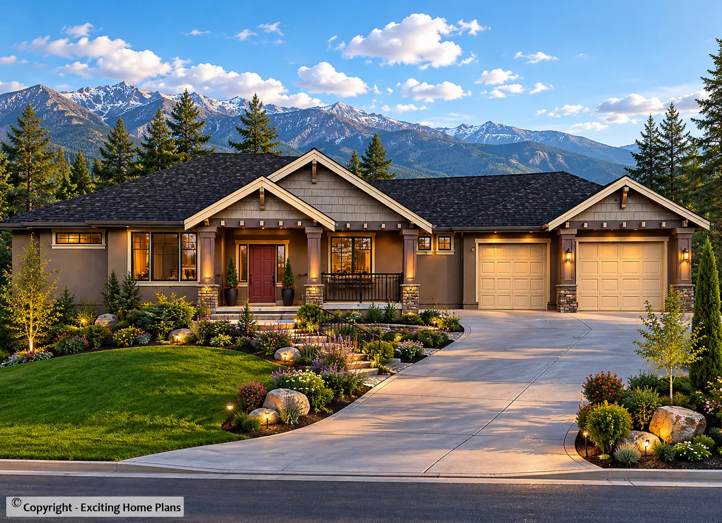 1-Story House Plan with Basement 1745 ft²: 3 Beds, Home Office, 3 Baths, 2-Car Garage