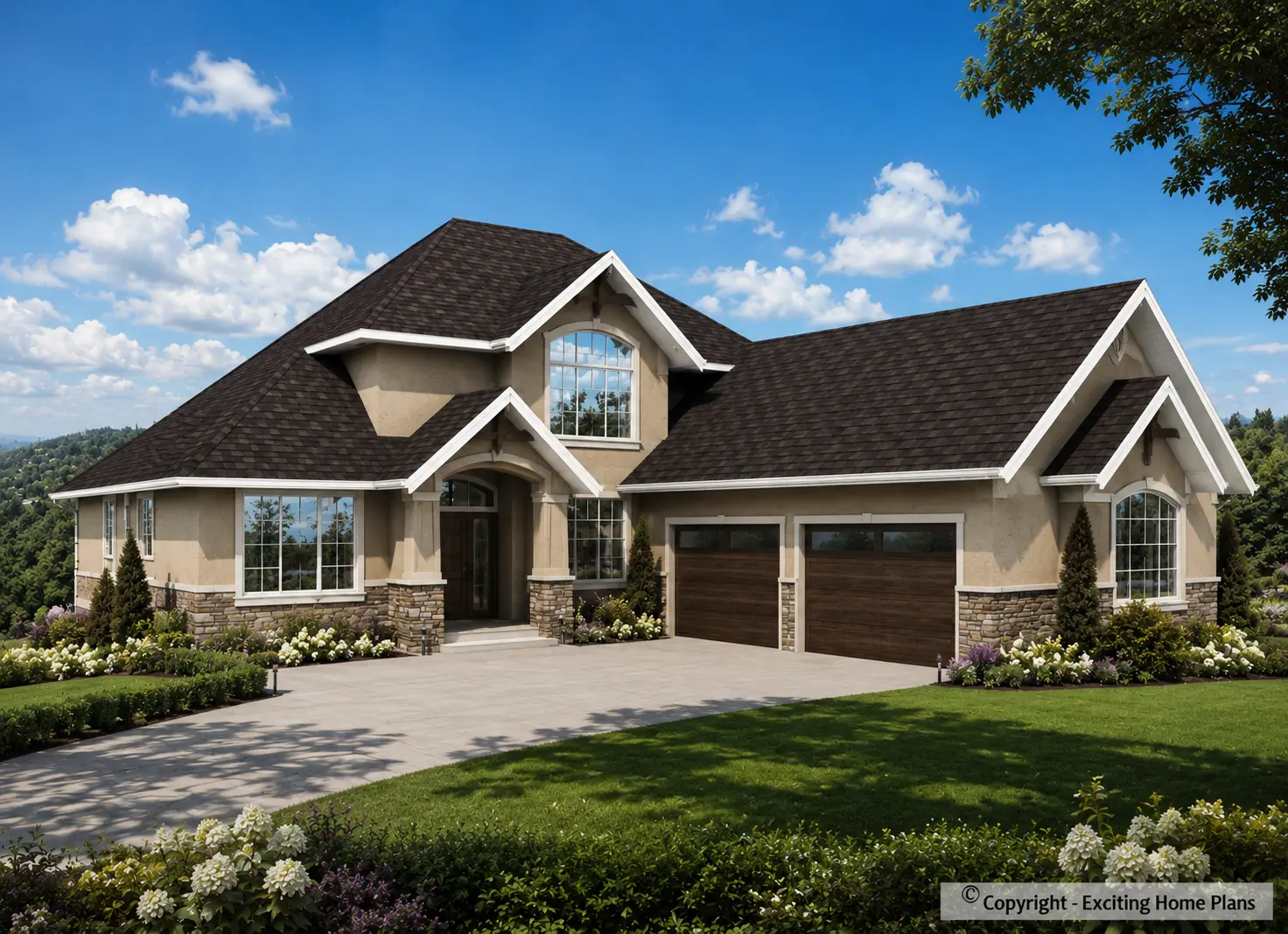 1.5-Story House Plan with Basement 2189 ft²: 4 Beds, Home Office, 3.5 Baths, Open Floor Plan, 2-Car Garage
