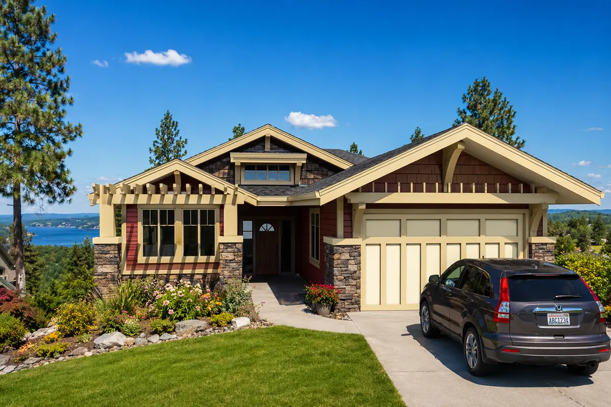 House Plan: 1588 ft², 1 Story + Basement, 4 Beds, Home Office, 3 Baths, Open Floor Plan, 2-Car Garage