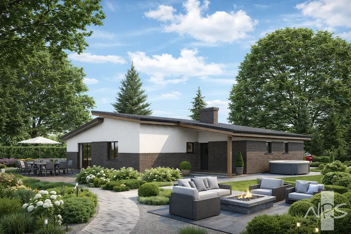 House Plan: 1361 ft², 1 Story, 3 Beds, 1 Baths, 1-Car Garage