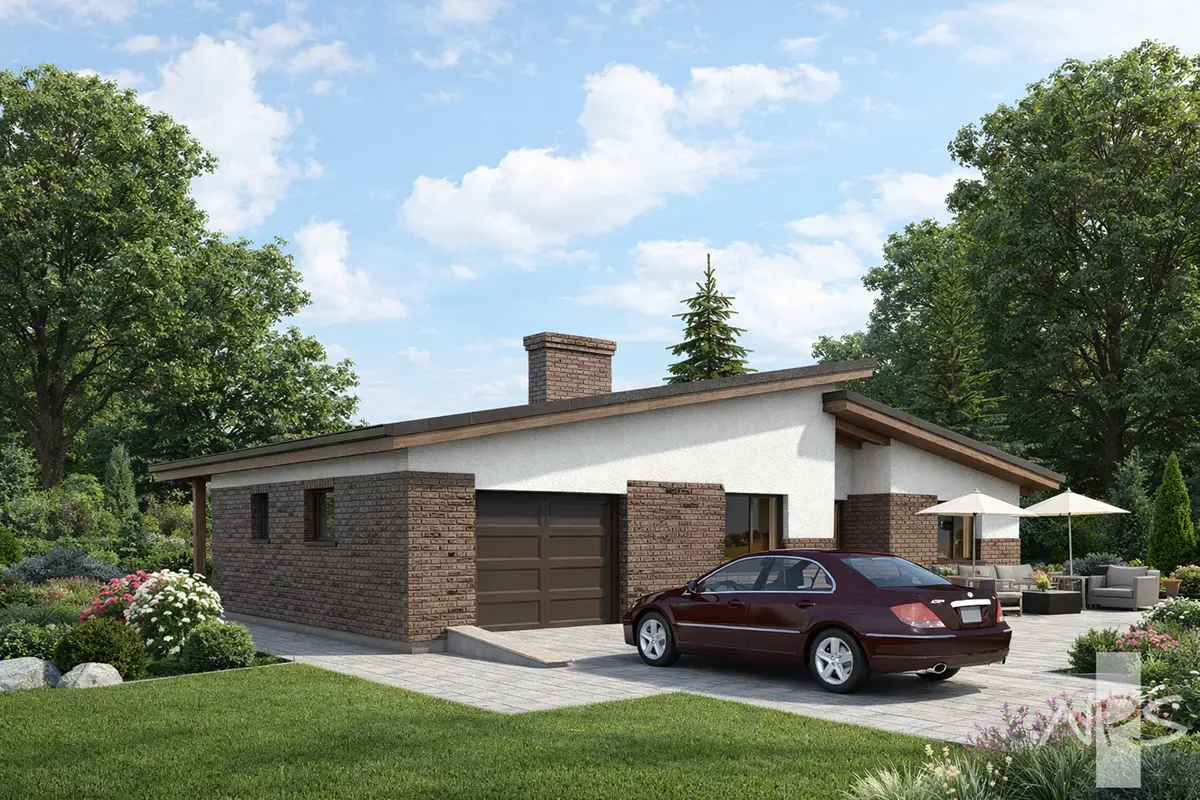 House Plan: 1361 ft², 1 Story, 3 Beds, 1 Baths, 1-Car Garage