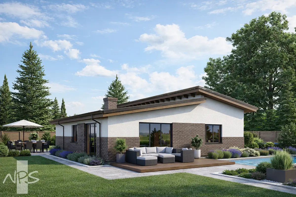 House Plan: 1361 ft², 1 Story, 3 Beds, 1 Baths, 1-Car Garage