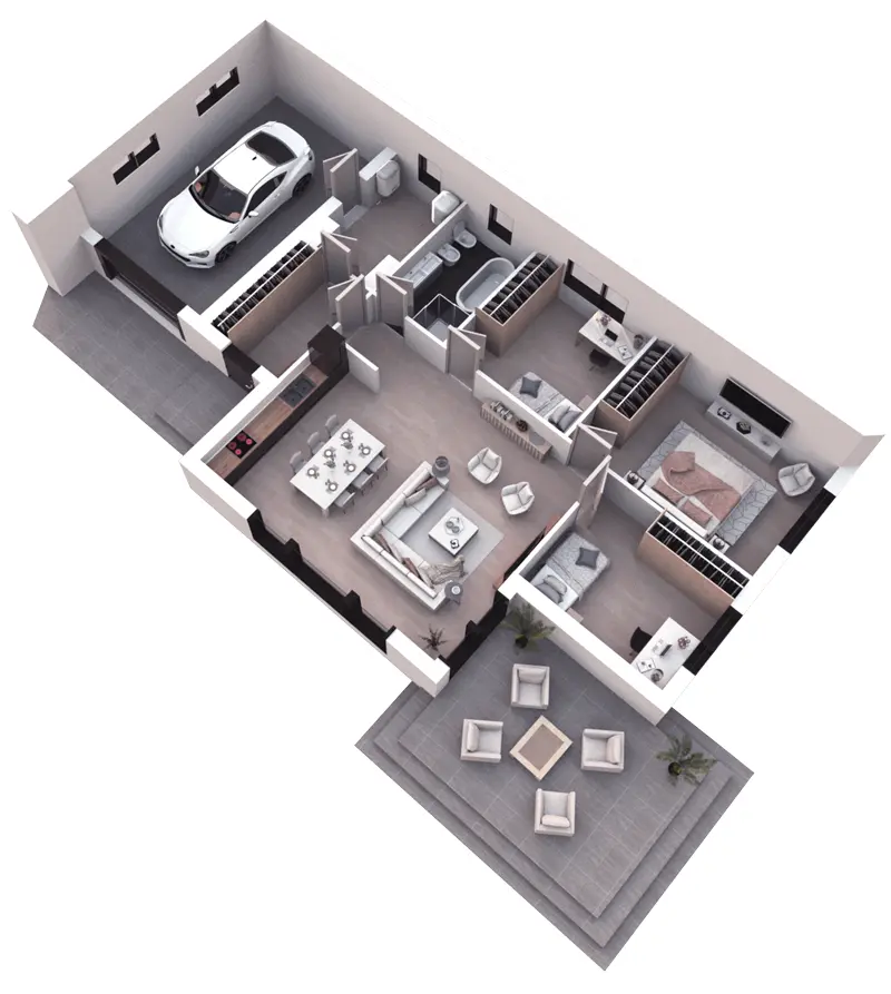 House Plan: 1169 ft², 1 Story, 3 Beds, 1 Baths, Open Floor Plan, 1-Car Garage