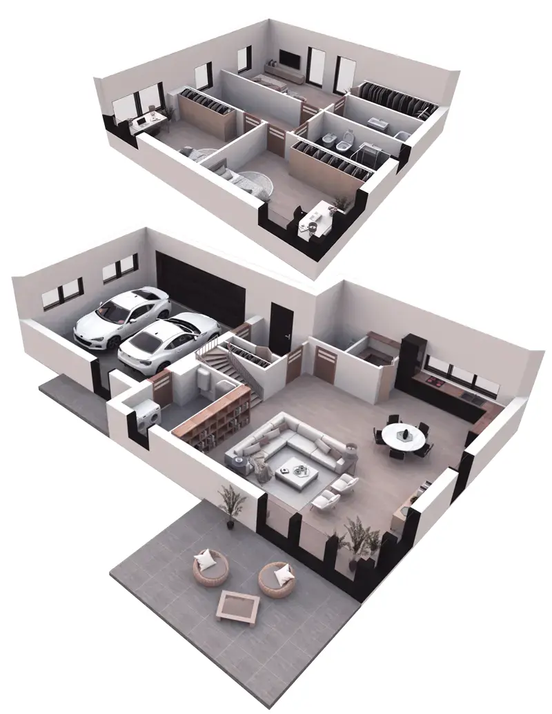 House Plan: 1532 ft², 2 Stories, 3 Beds, 2.5 Baths, Open Floor Plan, 2-Car Garage