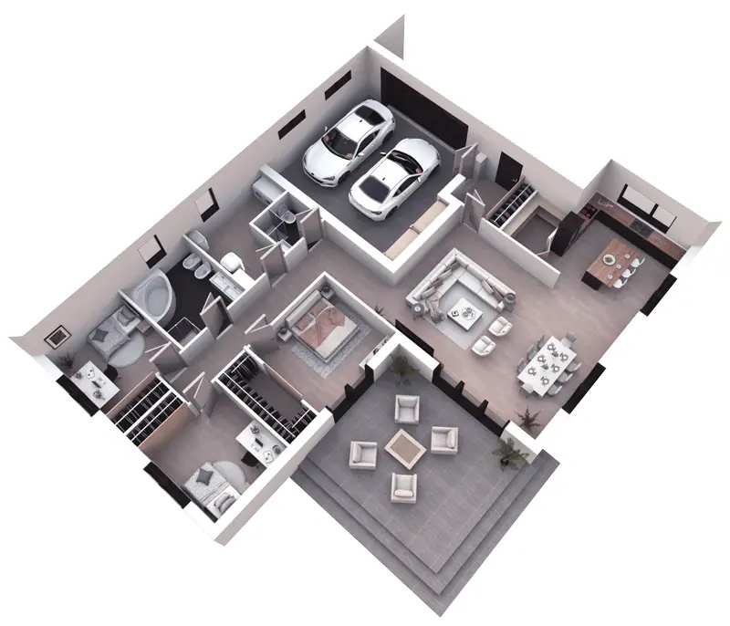 House Plan: 1540 ft², 1 Story, 3 Beds, 2 Baths, Open Floor Plan, 2-Car Garage