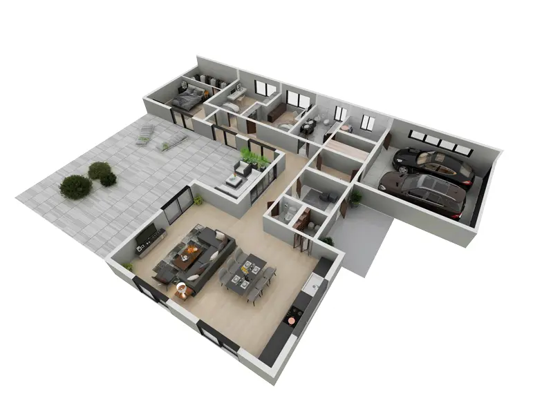 House Plan: 1574 ft², 1 Story, 3 Beds, 1.5 Baths, Open Floor Plan, 2-Car Garage