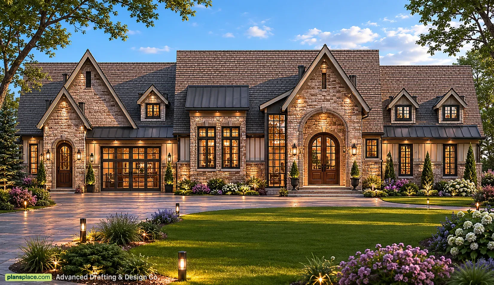 1-Story House Plan with Basement 5709 ft²: 3 Beds, Home Office, 5.5 Baths, Open Floor Plan, 3-Car Garage