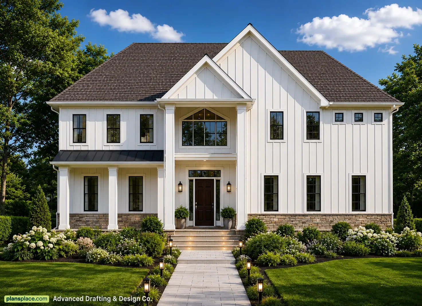 2-Story House Plan 4865 ft²: 5 Beds, Home Office, 4.5 Baths, Open Floor Plan, 2-Car Garage