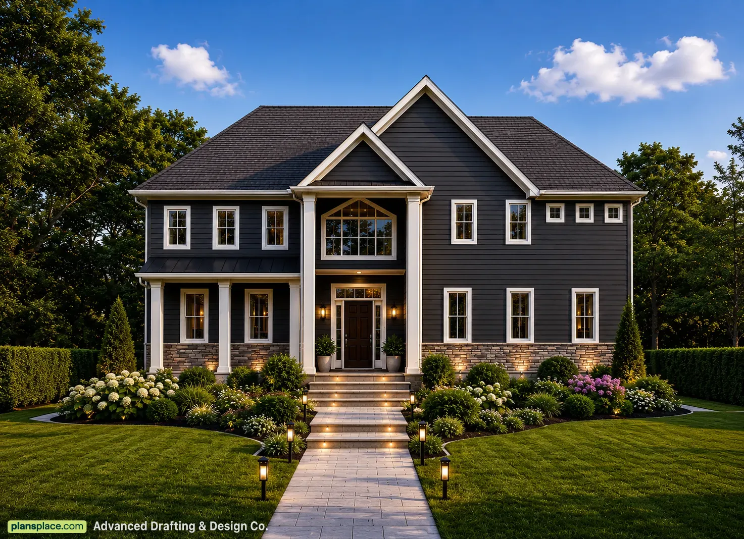 2-Story House Plan 4865 ft²: 5 Beds, Home Office, 4.5 Baths, Open Floor Plan, 2-Car Garage