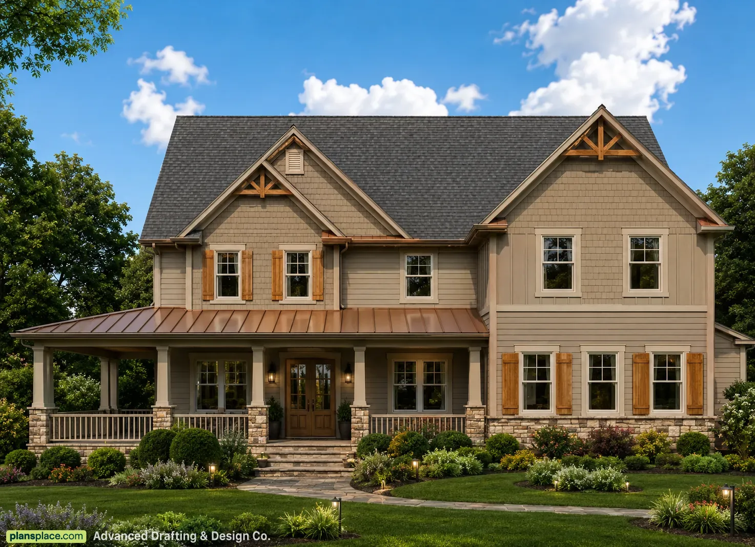 1-Story House Plan with Basement 4808 ft²: 4 Beds, Home Office, 6 Baths, Open Floor Plan, 2-Car Garage