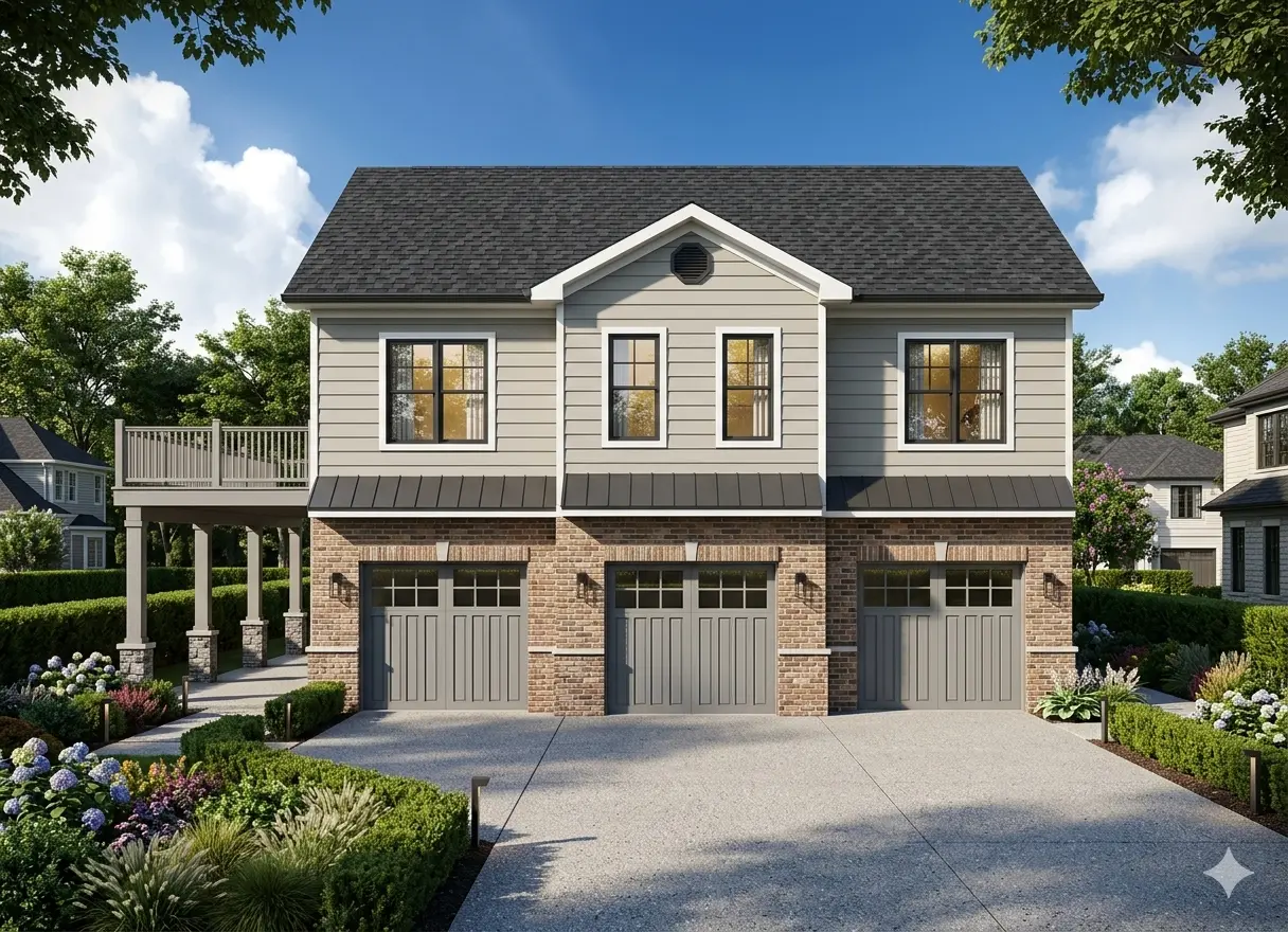 2-Story House Plan 1456 ft²: 2 Beds, 3 Baths, 3-Car Garage