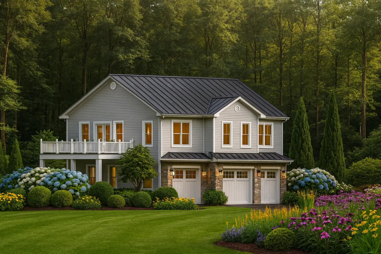 2-Story House Plan 1456 ft²: 2 Beds, 3 Baths, 3-Car Garage