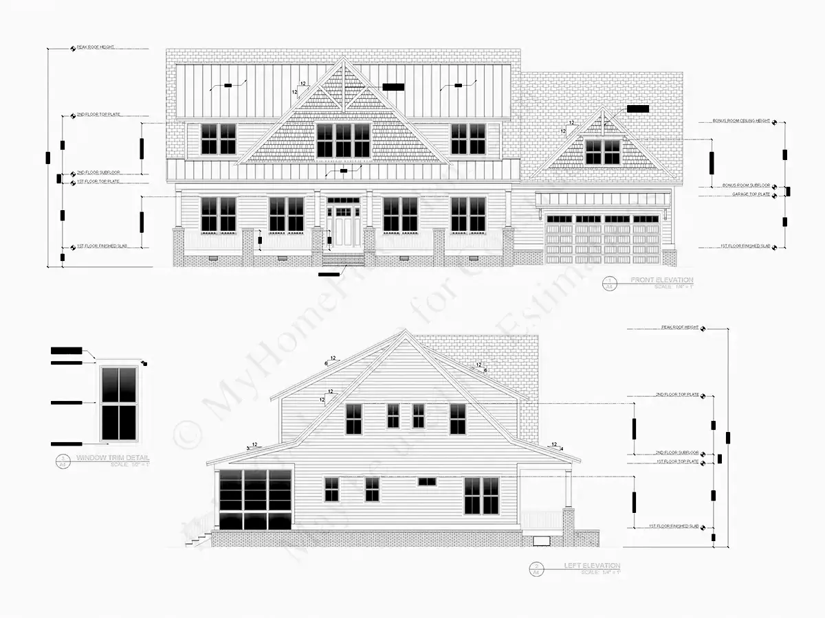 1.5-Story House Plan 3390 ft²: 4 Beds, Home Office, 3.5 Baths, Open Floor Plan, 2-Car Garage