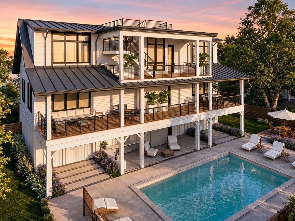 3-Story House Plan 3436 ft²: 4 Beds, Home Office, 4.5 Baths, Open Floor Plan, 3-Car Garage