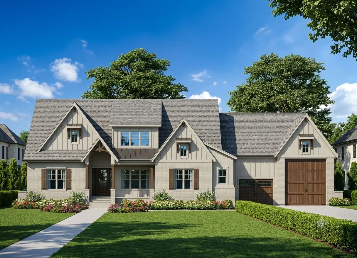 1.5-Story House Plan 4736 ft²: 4 Beds, Home Office, 4.5 Baths, Open Floor Plan, 3-Car Garage