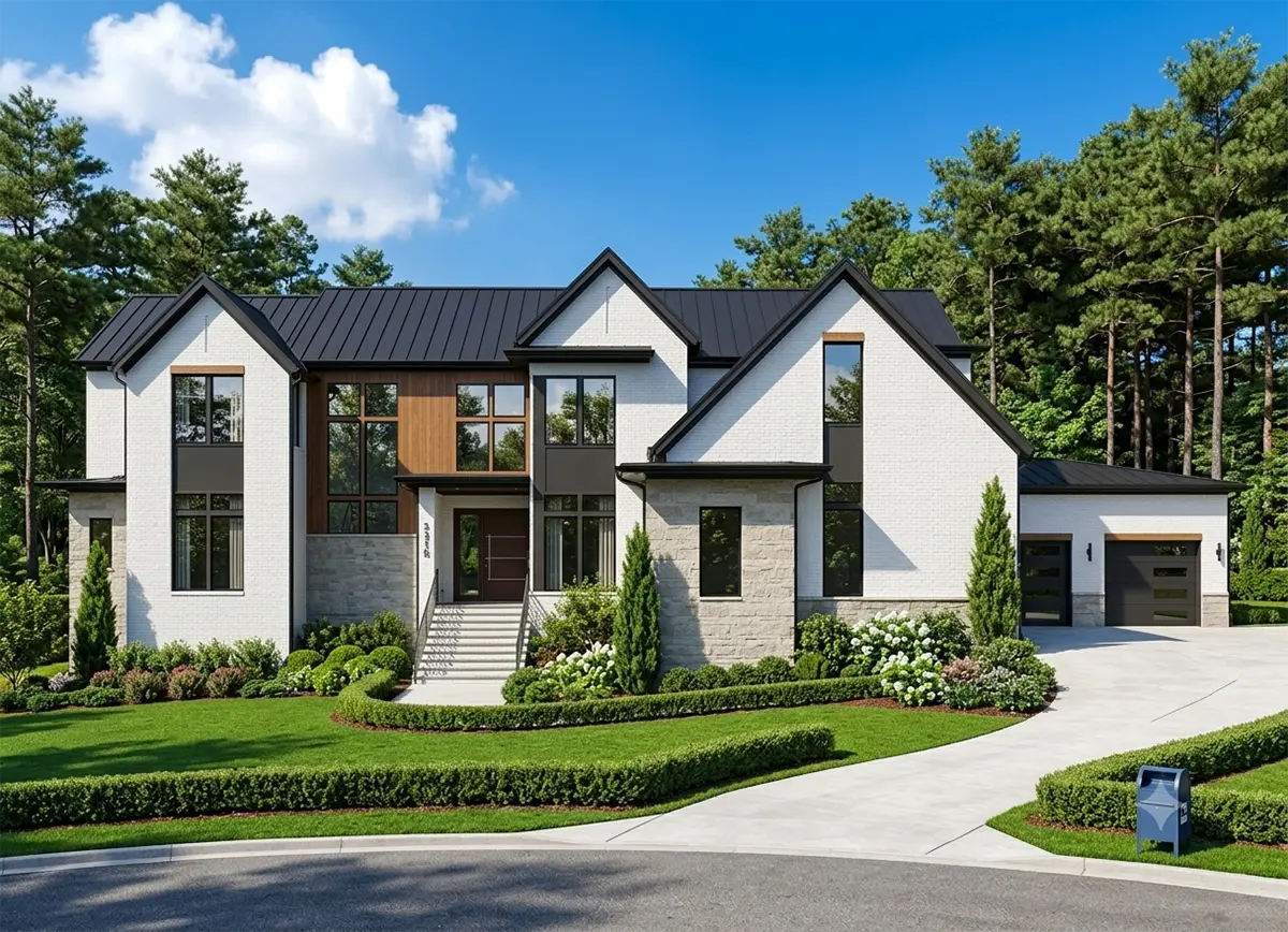 2-Story House Plan 6261 ft²: 4 Beds, Home Office, 5.5 Baths, Open Floor Plan, 3-Car Garage