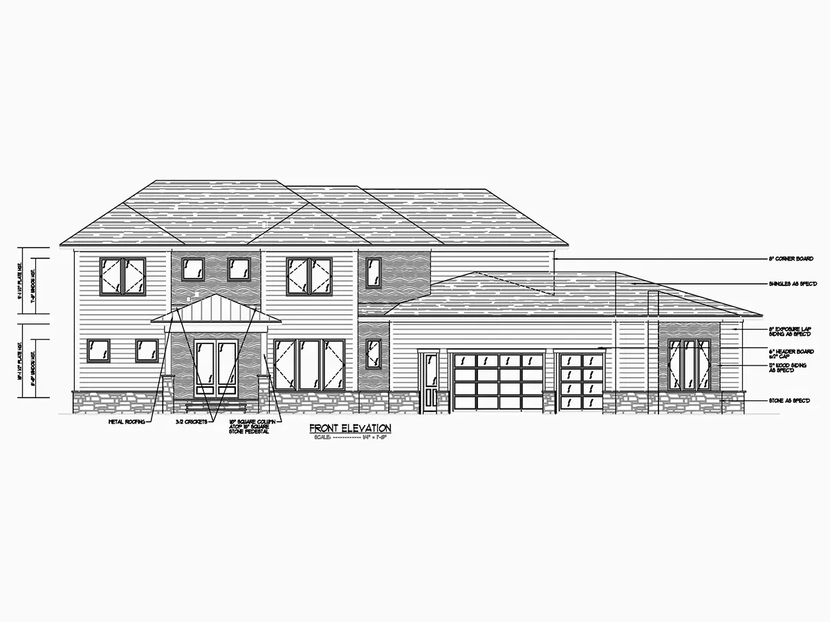 2-Story House Plan 5204 ft²: 5 Beds, Home Office, 4.5 Baths, Open Floor Plan, 3-Car Garage