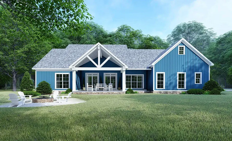 1.5-Story House Plan 2220 ft²: 4 Beds, 3 Baths, Open Floor Plan, 2-Car Garage