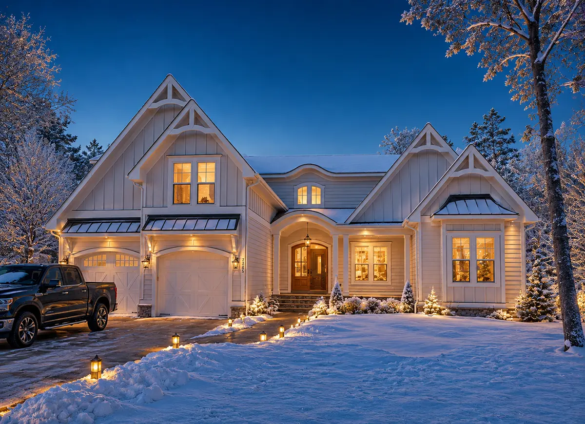 1.5-Story House Plan 3371 ft²: 3 Beds, Home Office, 3.5 Baths, Open Floor Plan, 2-Car Garage