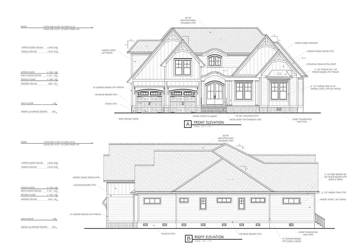 1.5-Story House Plan 3371 ft²: 3 Beds, Home Office, 3.5 Baths, Open Floor Plan, 2-Car Garage