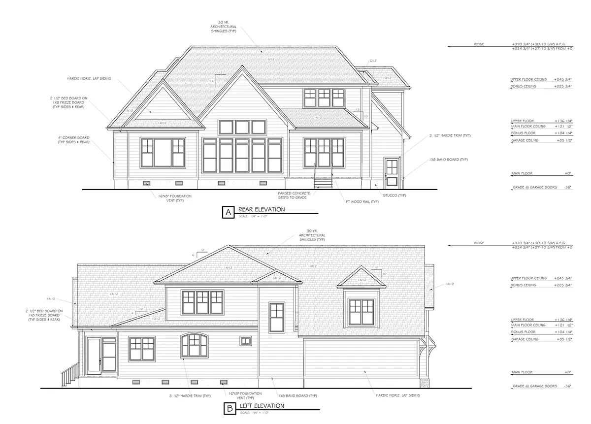 1.5-Story House Plan 3371 ft²: 3 Beds, Home Office, 3.5 Baths, Open Floor Plan, 2-Car Garage