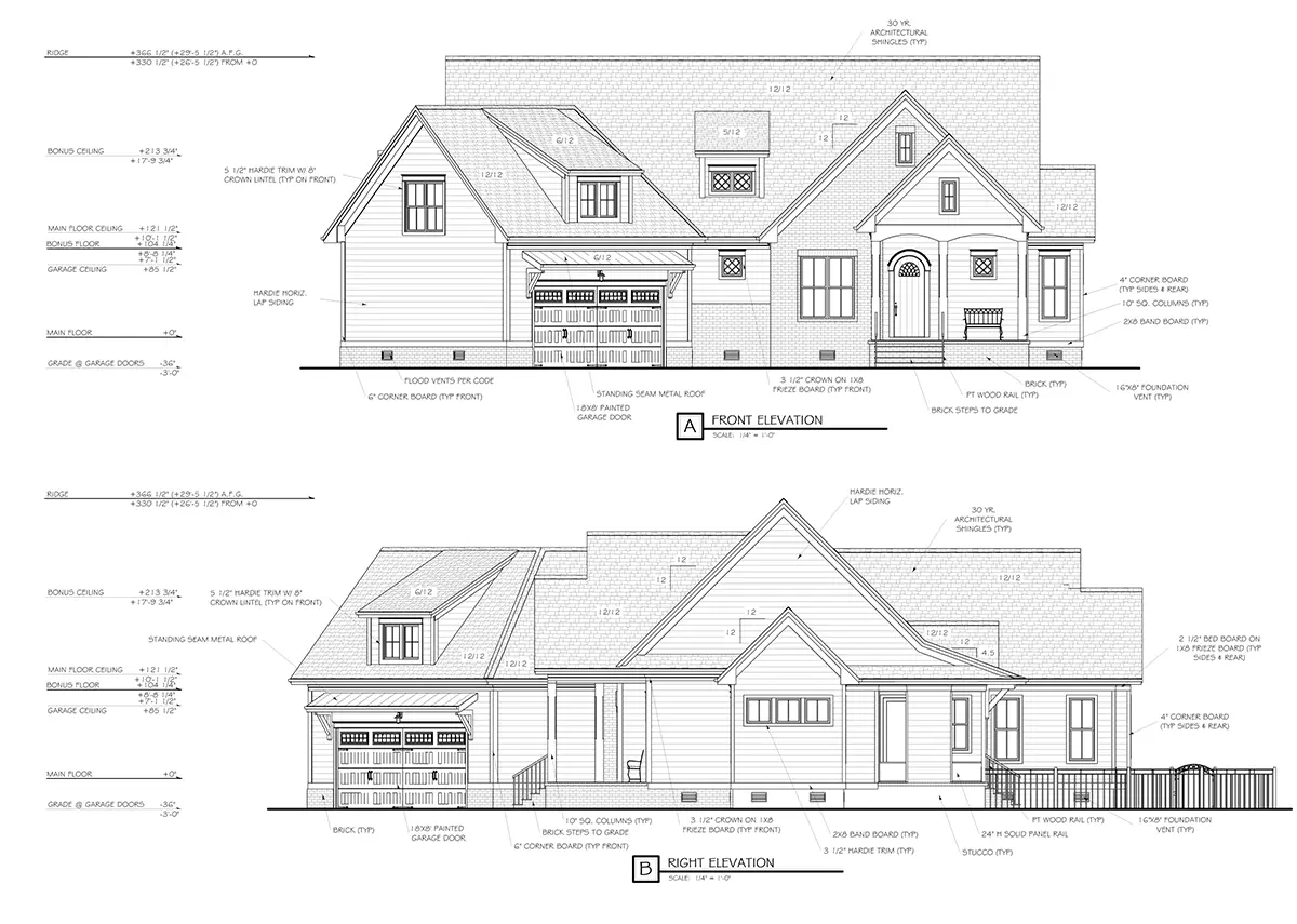 1.5-Story House Plan 2565 ft²: 2 Beds, 3 Baths, Open Floor Plan, 2-Car Garage