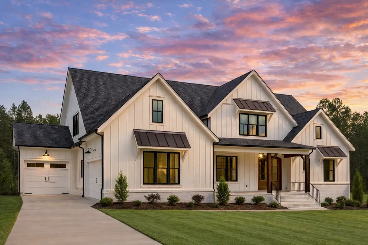 1.5-Story House Plan 4160 ft²: 4 Beds, Home Office, 4.5 Baths, Open Floor Plan, 3-Car Garage