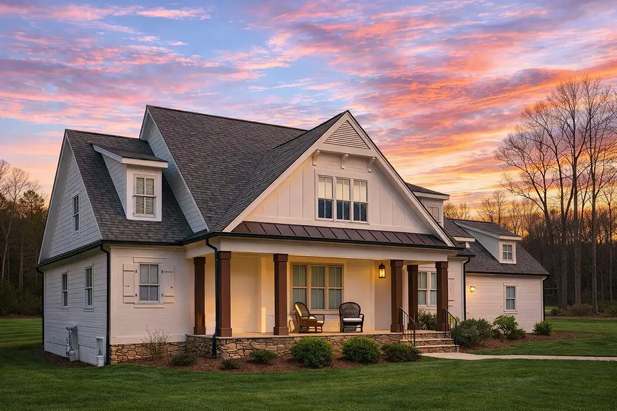 1.5-Story House Plan 2488 ft²: 4 Beds, Home Office, 3 Baths, Open Floor Plan, 2-Car Garage