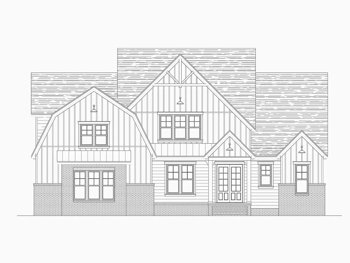 1.5-Story House Plan 4143 ft²: 4 Beds, Home Office, 4.5 Baths, Open Floor Plan, 3-Car Garage