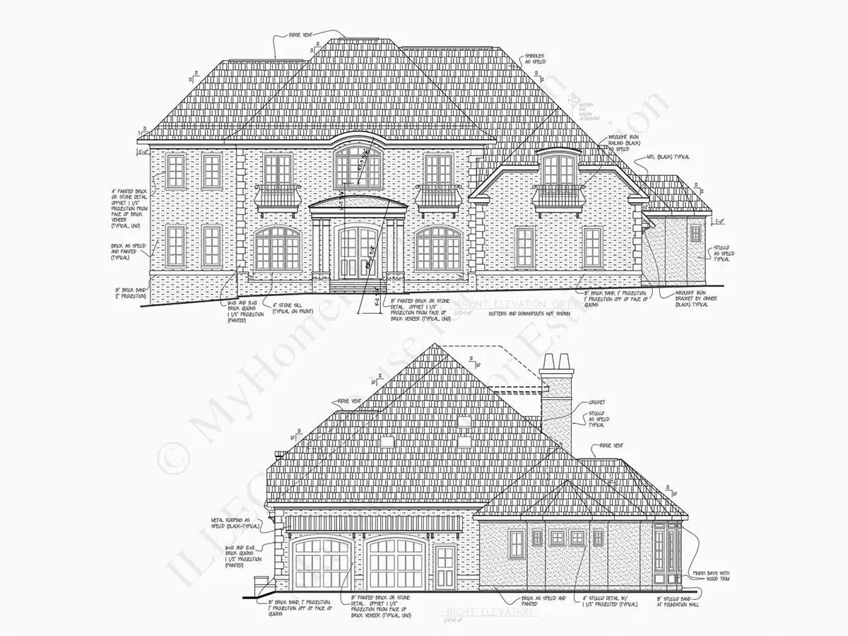 2-Story House Plan 5155 ft²: 4 Beds, Home Office, 4.5 Baths, 2-Car Garage