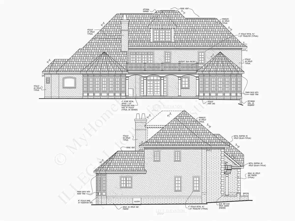 2-Story House Plan 5155 ft²: 4 Beds, Home Office, 4.5 Baths, 2-Car Garage