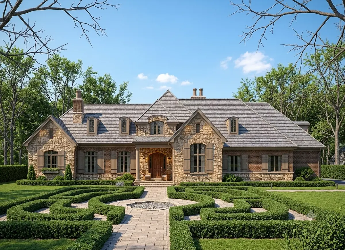 1.5-Story House Plan 6811 ft²: 4 Beds, Home Office, 5 Baths, Open Floor Plan, 3-Car Garage