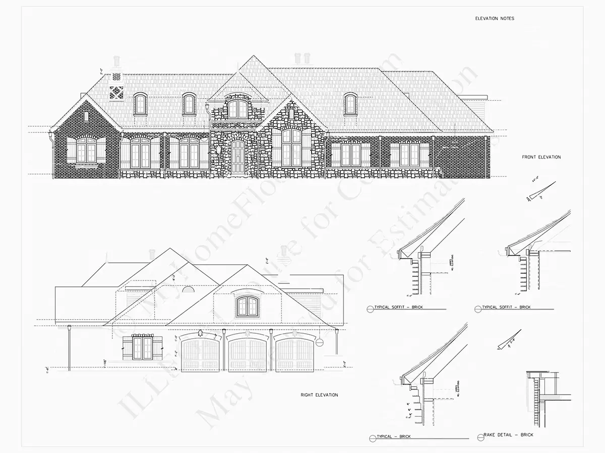 1.5-Story House Plan 6811 ft²: 4 Beds, Home Office, 5 Baths, Open Floor Plan, 3-Car Garage