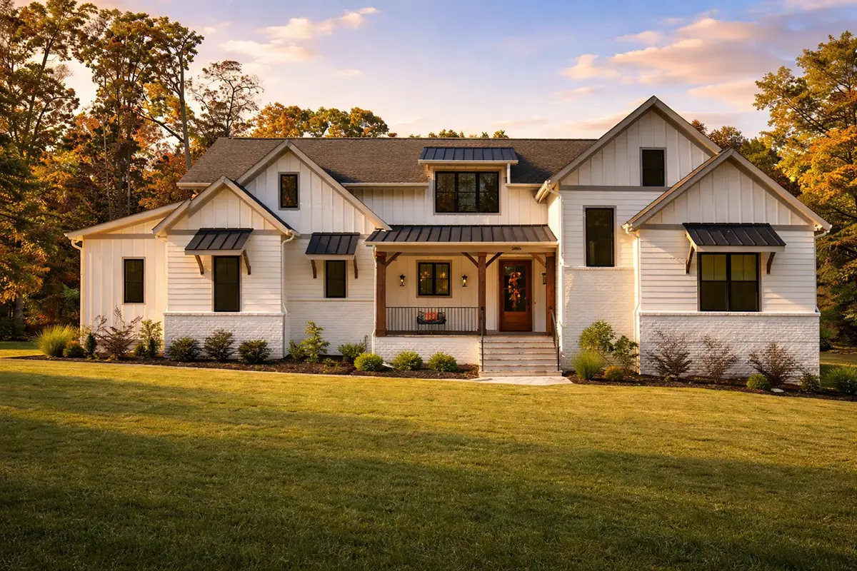 1.5-Story House Plan 4163 ft²: 4 Beds, Home Office, 4.5 Baths, Open Floor Plan, 2-Car Garage