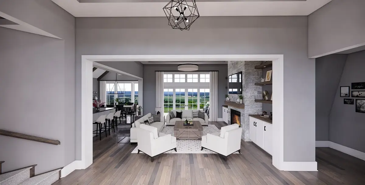 1.5-Story House Plan 2150 ft²: 3 Beds, Home Office, 2.5 Baths, Open Floor Plan, 2-Car Garage