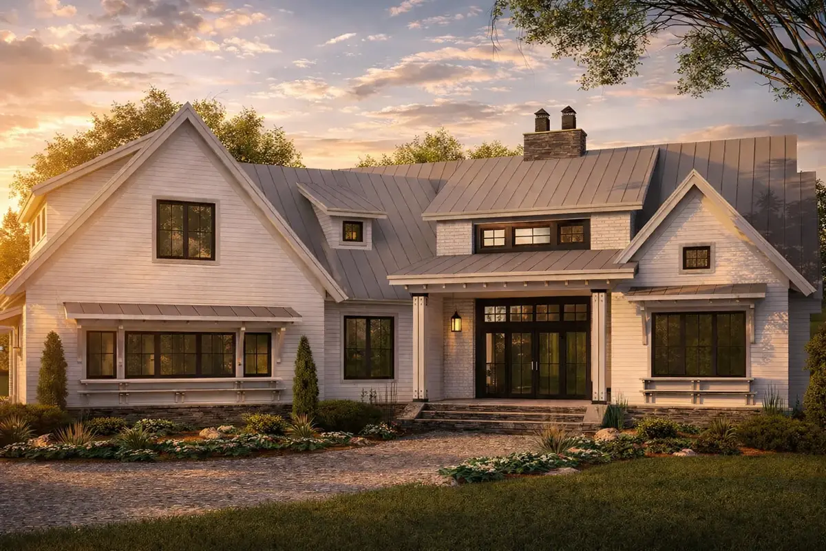 1.5-Story House Plan 2150 ft²: 3 Beds, Home Office, 2.5 Baths, Open Floor Plan, 2-Car Garage