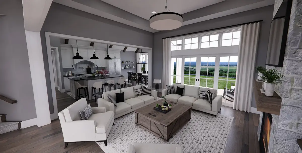 1.5-Story House Plan 2150 ft²: 3 Beds, Home Office, 2.5 Baths, Open Floor Plan, 2-Car Garage