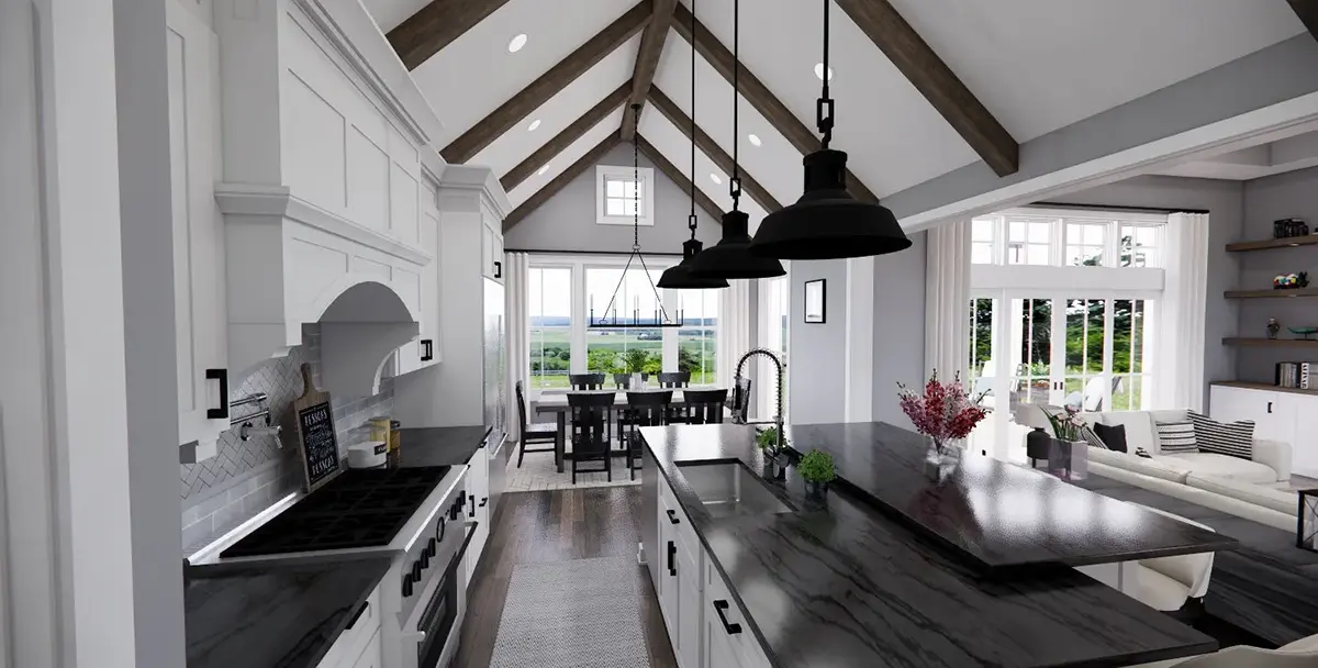1.5-Story House Plan 2150 ft²: 3 Beds, Home Office, 2.5 Baths, Open Floor Plan, 2-Car Garage