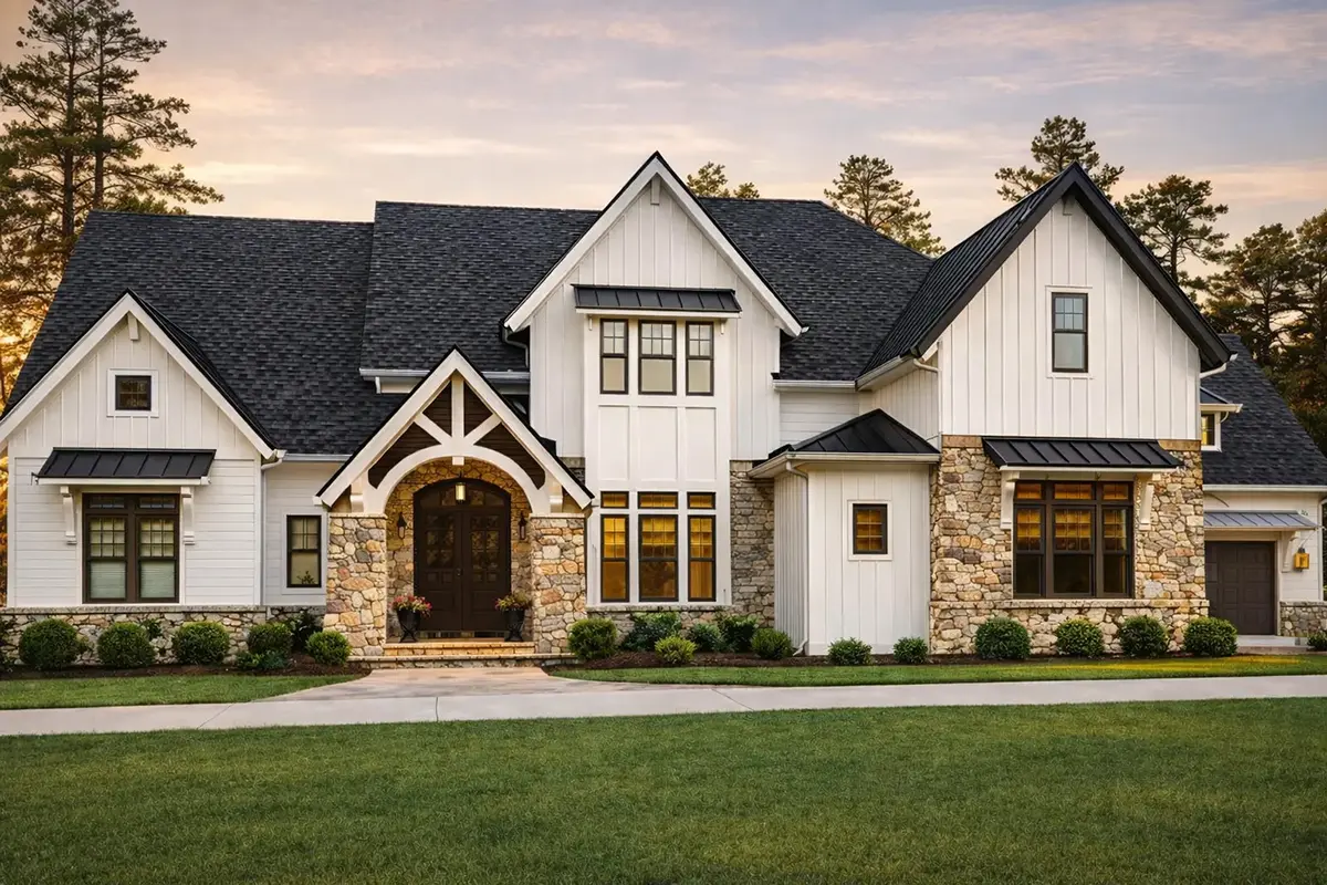 2-Story House Plan 4403 ft²: 4 Beds, Home Office, 4.5 Baths, Open Floor Plan, 4-Car Garage